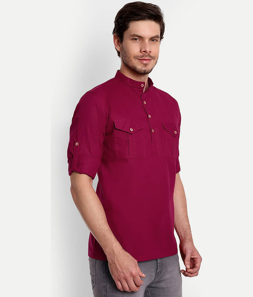 Vida Loca - Maroon Cotton Blend Men's Shirt Style Kurta ( Pack of 1 ) view 2