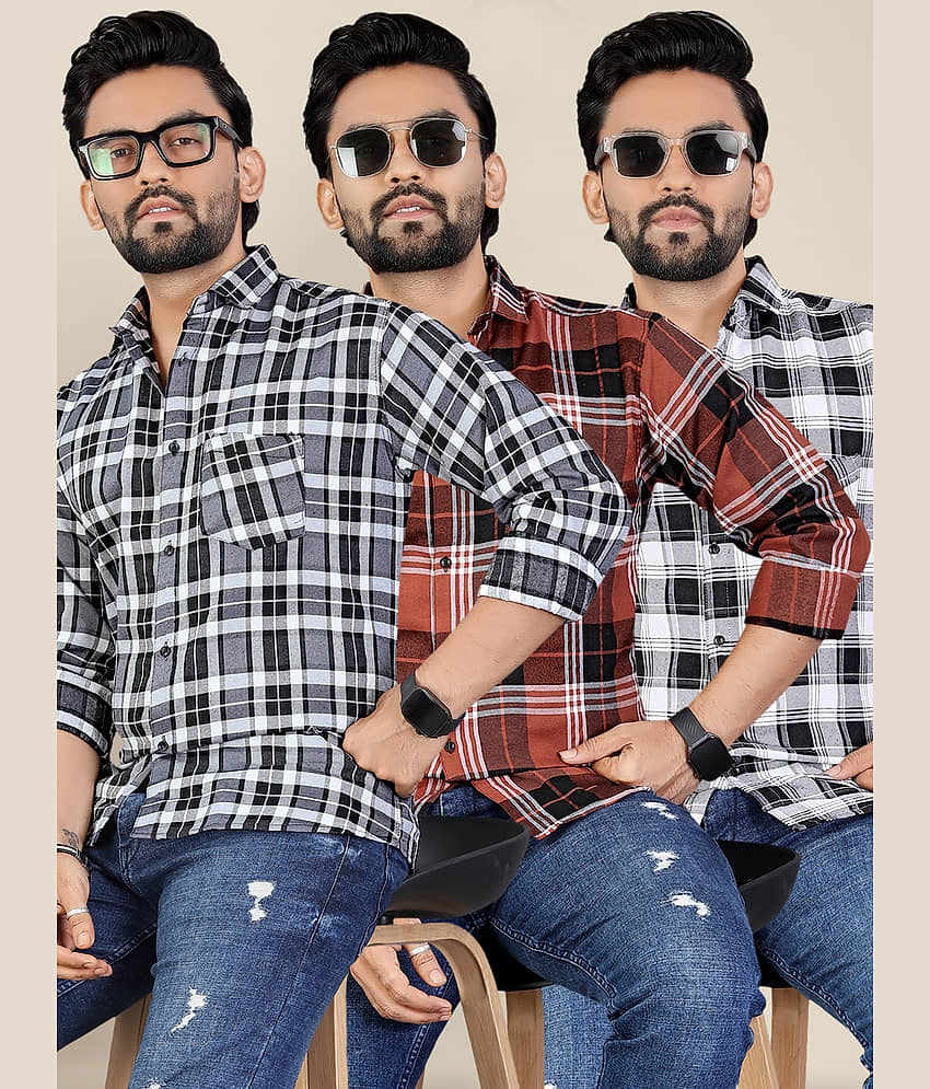 ADWYN PETER 100% Cotton Regular Fit Checks Full Sleeves Men's Casual Shirt - Multicolor 2 ( Pack of 3 )