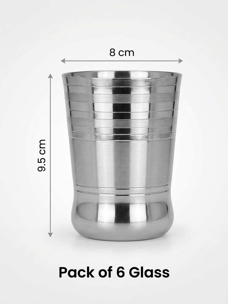 WEKTU Premium Stainless Steel Glass Set of 6 – Multi-Groove Ribbed Water & Milk Tumblers view 2