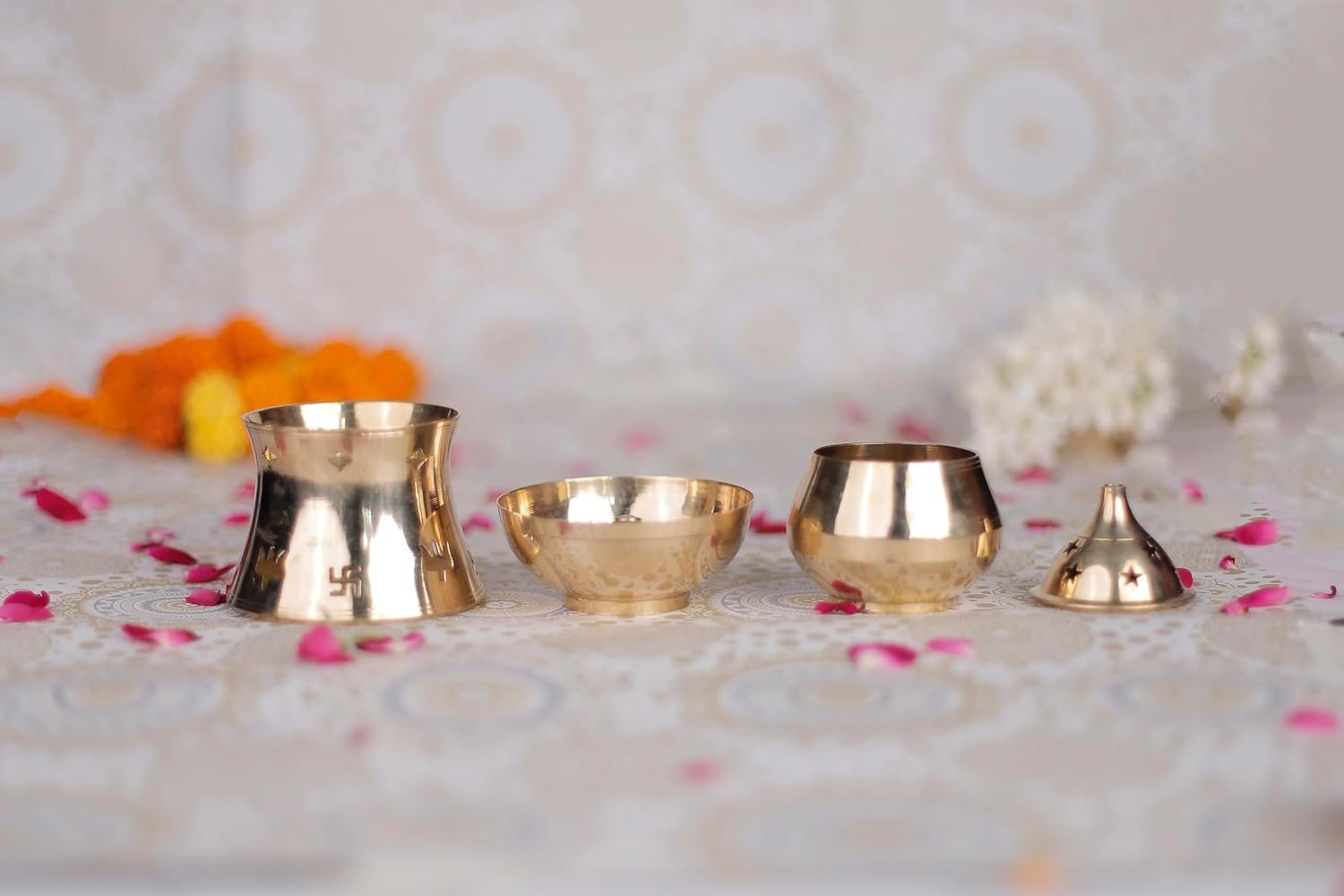 Aatm 3-in-1 Brass Aroma Lamp and Diffuser - Diya, Camphor Burner and Bakhoor Dani - 19.5 cm - For Pooja, Meditation and Home Fragrance view 2