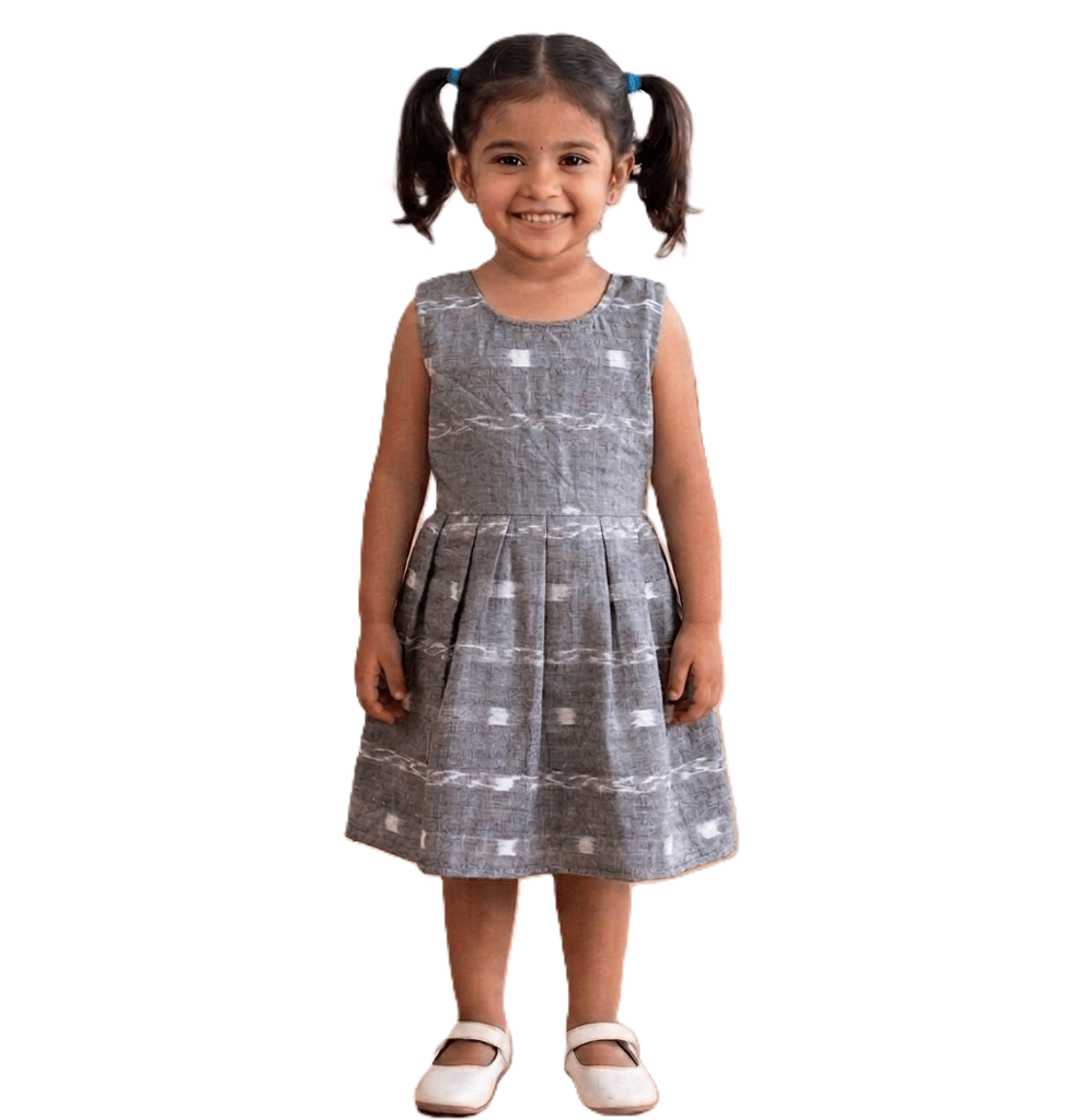 GHL GUENDICHAHAAT Sambalpuri Certified Handloom Cotton Girl's Frock | Ikat Ethnic Wear Dress for Kids | Comfortable Traditional Outfit for Girls