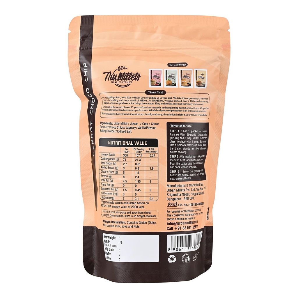 Trumillets 150gm Carrot Millet Pancake | Instant Breakfast Mix | 100% Vegetarian Eggless Healthy Breakfast for Kids & Adults | No Added Maida | No Refined Sugar |Gluten Free view 2