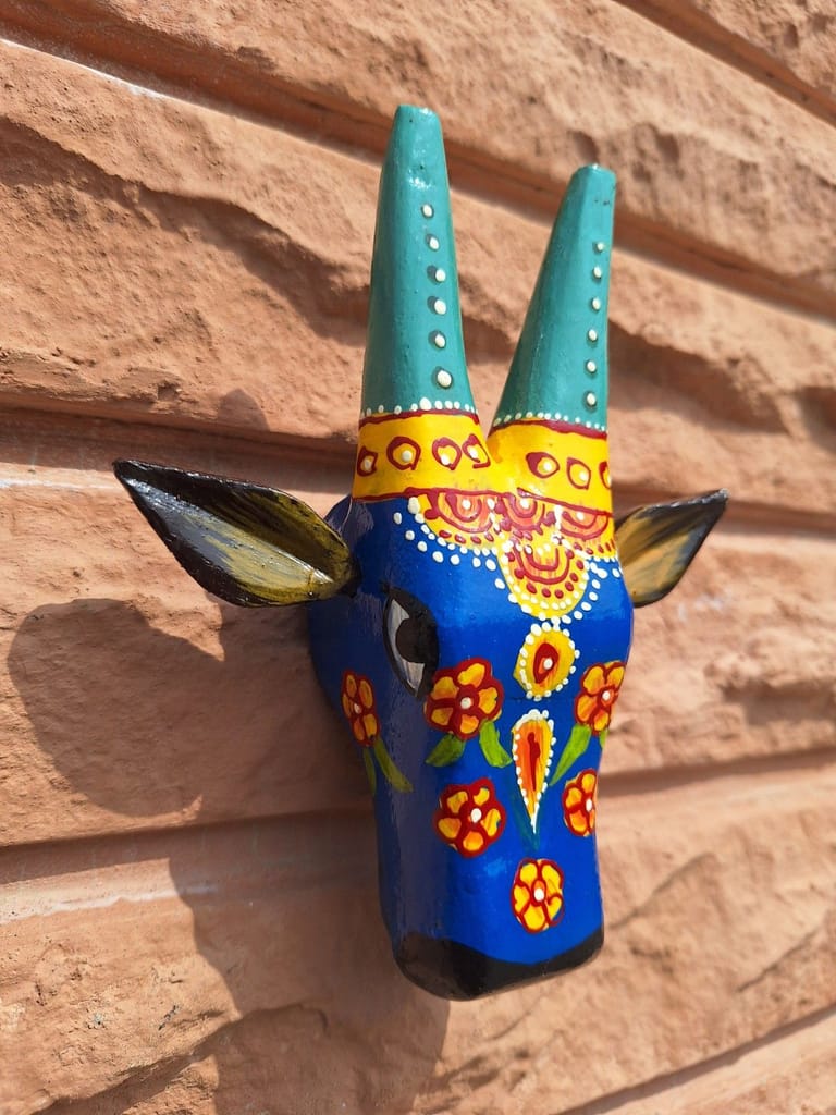Mermaid Collections Cow Head (Blue) Wooden Wall Sculpture Bull Mask Good Luck Statue Home Art decor view 2