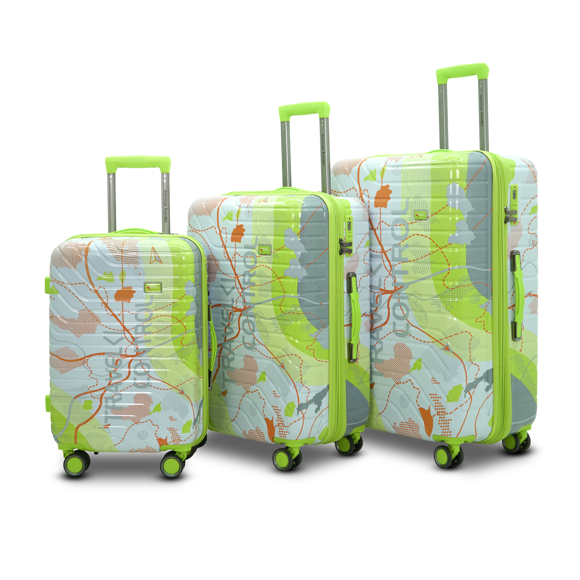 AMERICAN TRAVELLER The Upland Trolley Bag Set of 3 Cabin, Medium, Large | Travel Suitcase Set | Durable Hard Shell | TSA-Type Lock | Spinner Trolley with Anti-Theft Zippers (3, Silver Grey(Grey))