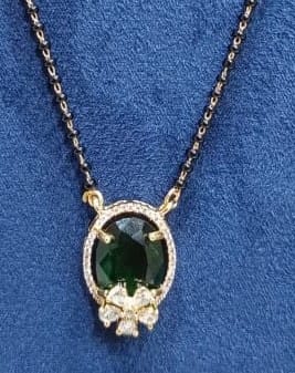 Black Beads Mangalsutra with Green Stone Pendant view 2