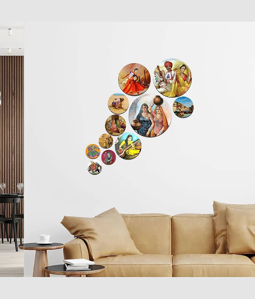 SNDArt Set Of 11 Modern Art Rajasthani Traditional Round Self Adhesive Wall Décor Items Paintings view 2