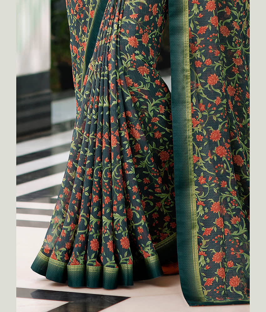 BLEESBURY Georgette Printed Saree With Unstitched Blouse Piece ( Coffee ) view 2