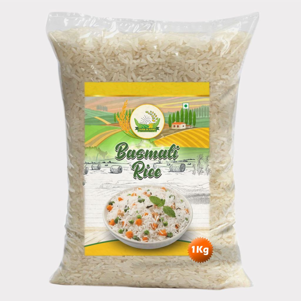 Premium Long Grain Basmati Rice 1kg by Arms Krishi – Extra Long Grain, Fragrant & Pure Chawal.