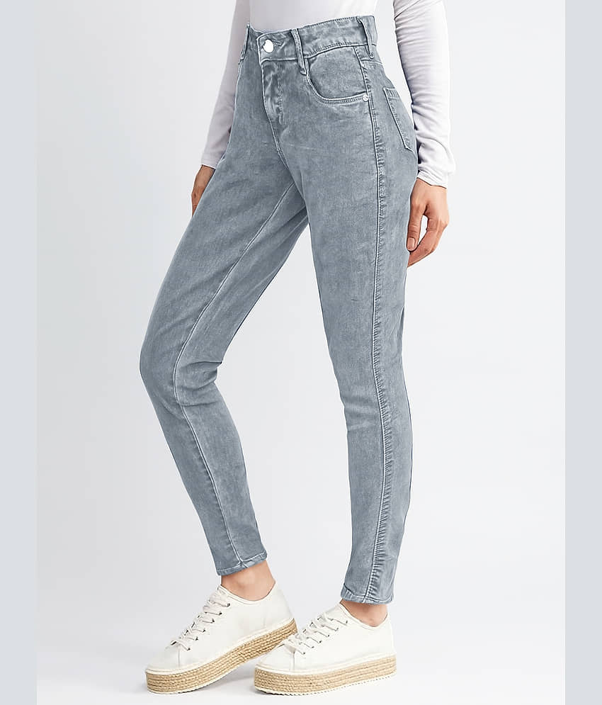 plounge Women's Slim Fit High-Rise Jeans ( Light Grey ) view 2