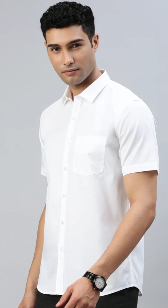 mens pure cotton half sleeves white shirt