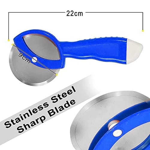 GLOBAL IMPEX Stainless Steel Pizza Cutter Premium Food Grade with Comfortable Plastic Handle Wheel Type Blue Color with Sharp Blade (Pack of 1) view 2