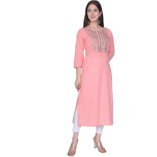 pink color kurti with latest design of embroidery 100 cotton view 2