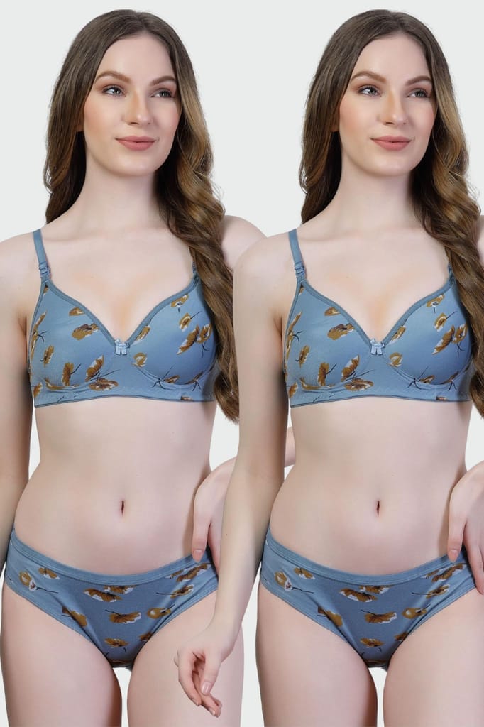Pack of 2 Floral Print Cotton Bra Panty Set | Women�s Padded Lingerie view 2