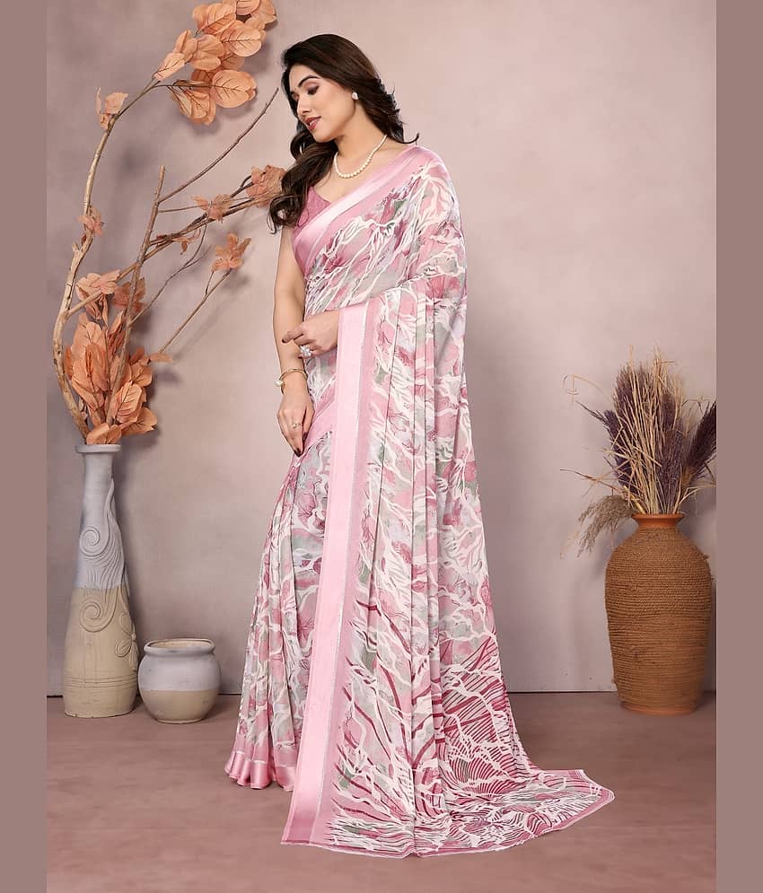 BLEESBURY Chiffon Printed Saree With Unstitched Blouse Piece ( Grey ) view 2