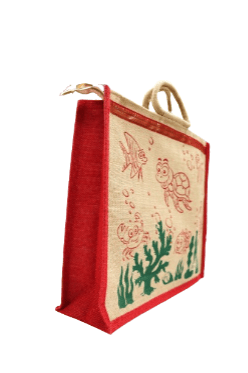 PALAK SAXENA Jute Bag for Shopping - Shoulder Bag | Eco Friendly Bags for Shopping - Cute & Quirky Collection (Tortoise, Fish - Red) view 2