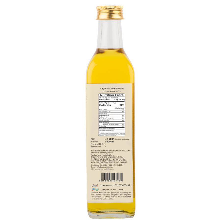 Praakritik Organic Cold Pressed Peanut Oil 500 ml view 2