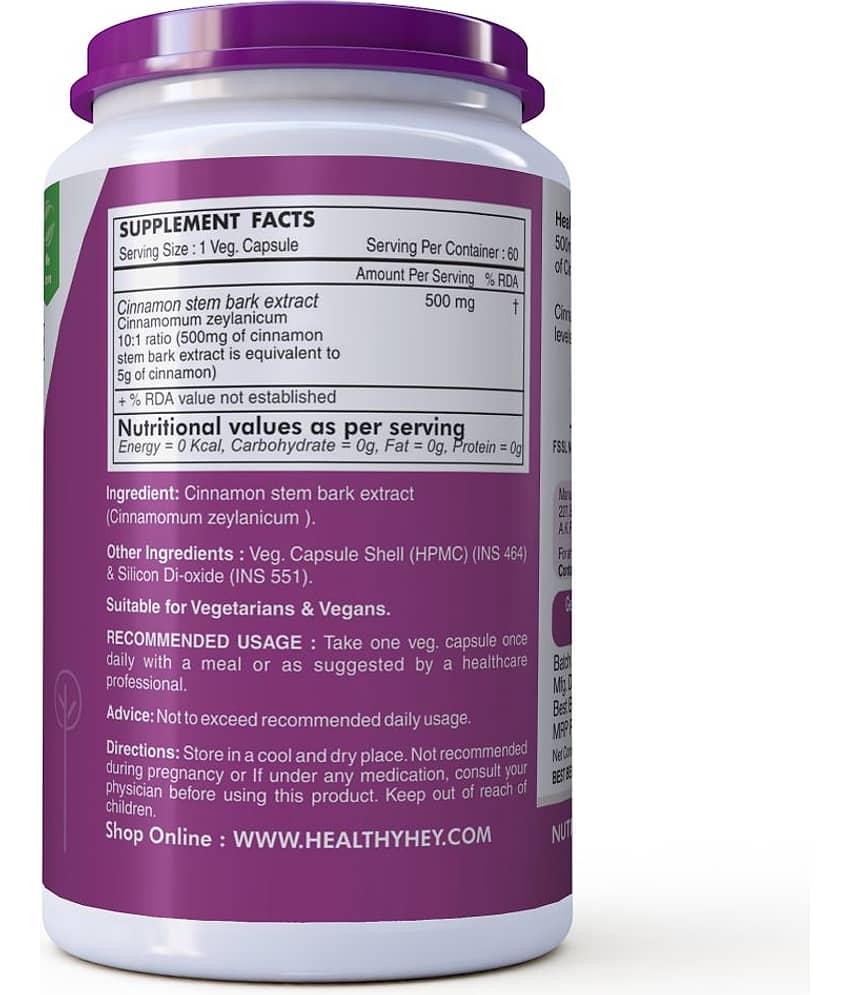 HEALTHYHEY NUTRITION Cinnamon Extract 10:1 Ratio 500 mg Capsule view 2
