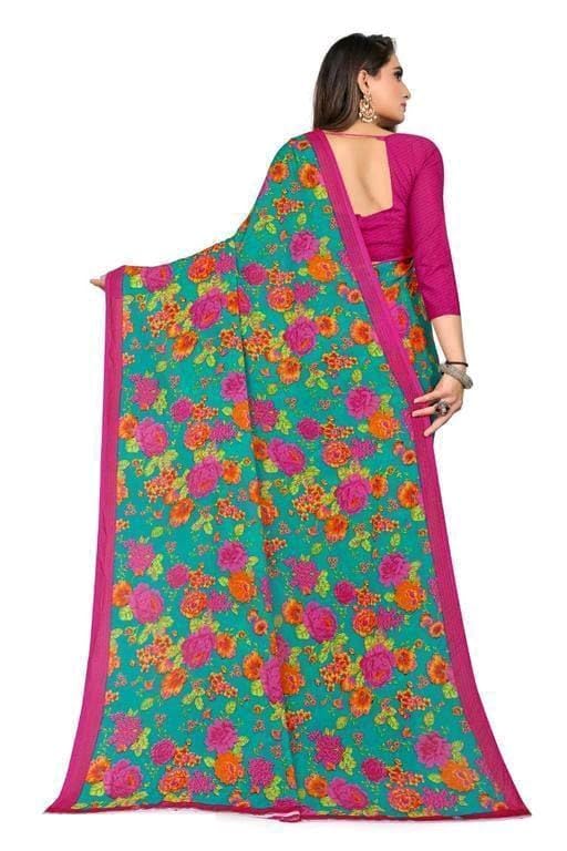 KHUSHBOO DESIGNERS Women's Solid Georgette 5.5 Meter Saree with Unstitched Blouse Piece (Multicolor-6) view 2