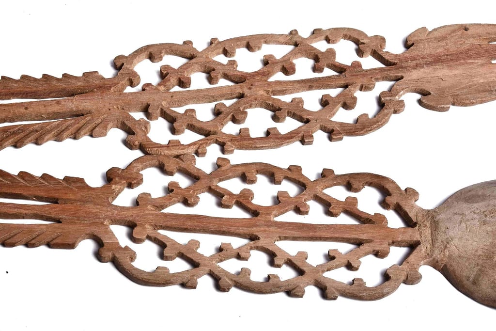 Hand carved wooden spoon and fork set view 2