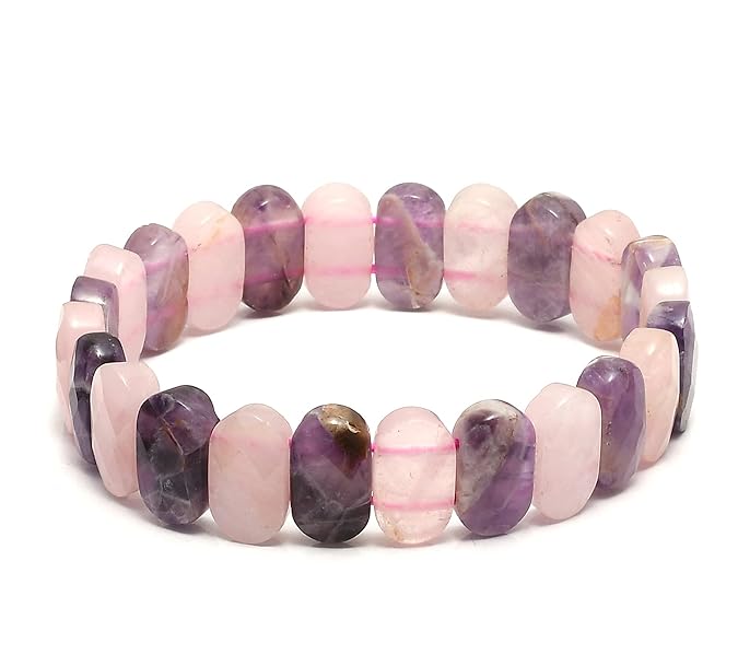 Sahaj Hast-Rose Quartz and Amethyst Oval Faceted Bracelet (Size-8")