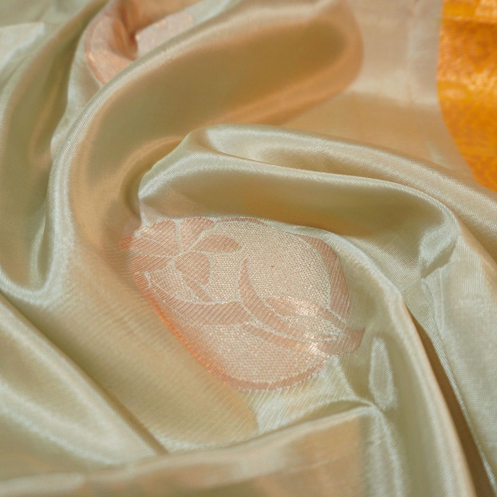 Pastel Pista Green Kanchipuram Soft Silk Saree with Mustard Pallu view 2
