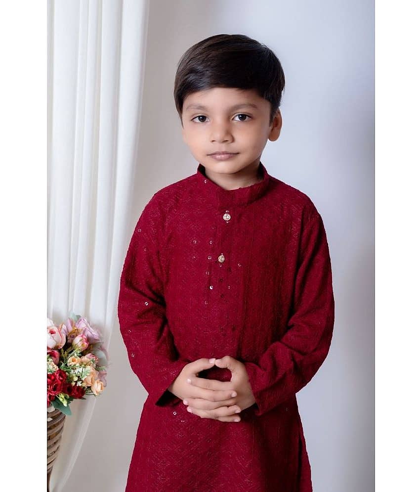 New Collection Boys Cotton Blend Sequined - Pattern Kurta Pant Set ( Dark Blue , Pack of 1 ) view 2