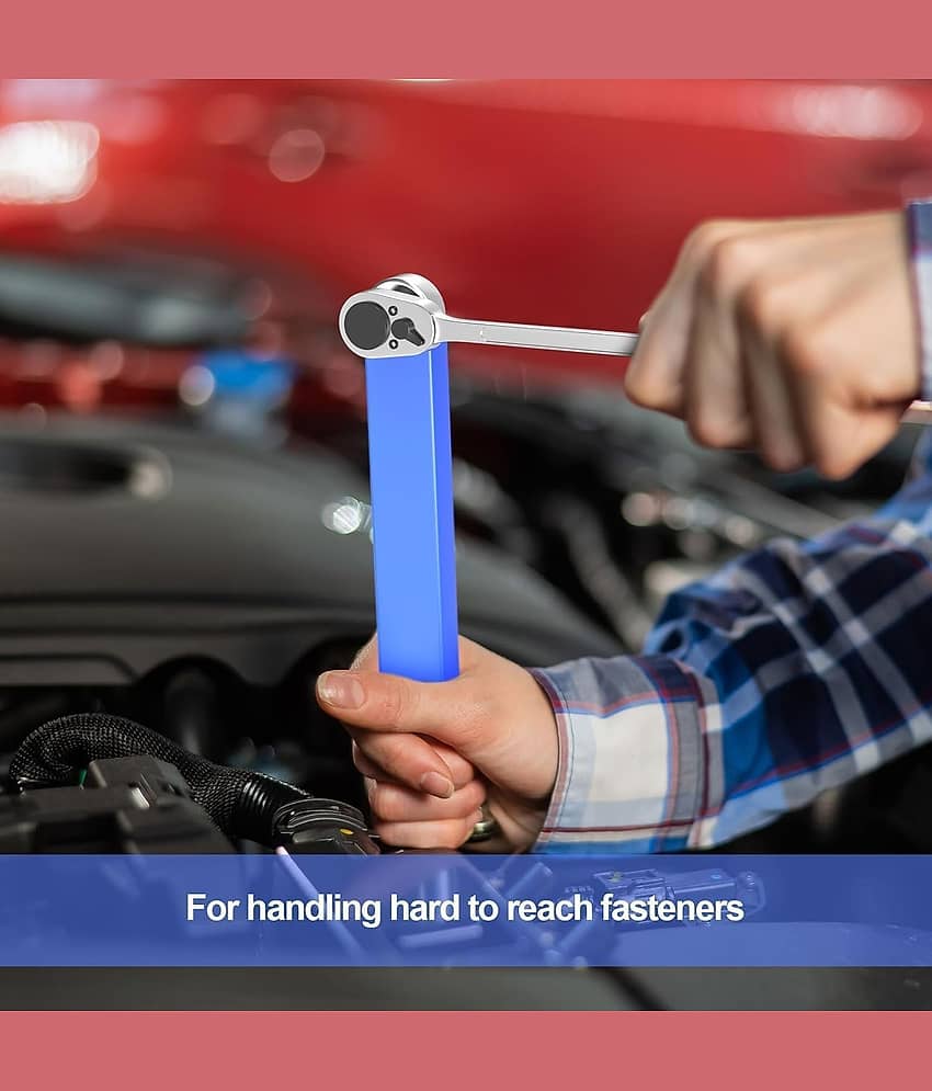 15 Inch Offset Socket Extension Wrench | Zero Back Drag Ratchet Tool | Impact Compatible with 1/4”, 3/8” & 1/2” Drive Adapters | Automotive Repair Tool view 2