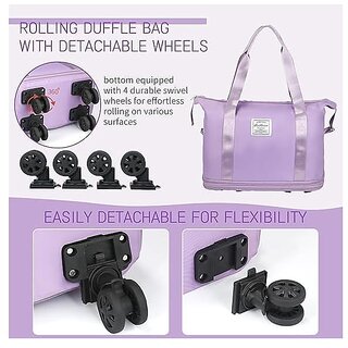 Convertible Travel Duffle Bag with Wheels Purple Waterproof Nylon Foldable Expandable Lightweight Detachable Wheels 50L Capacity view 2