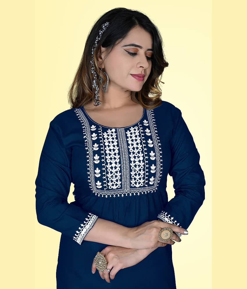 HAYA - Blue Rayon Women's Straight Kurti ( Pack of 1 ) view 2