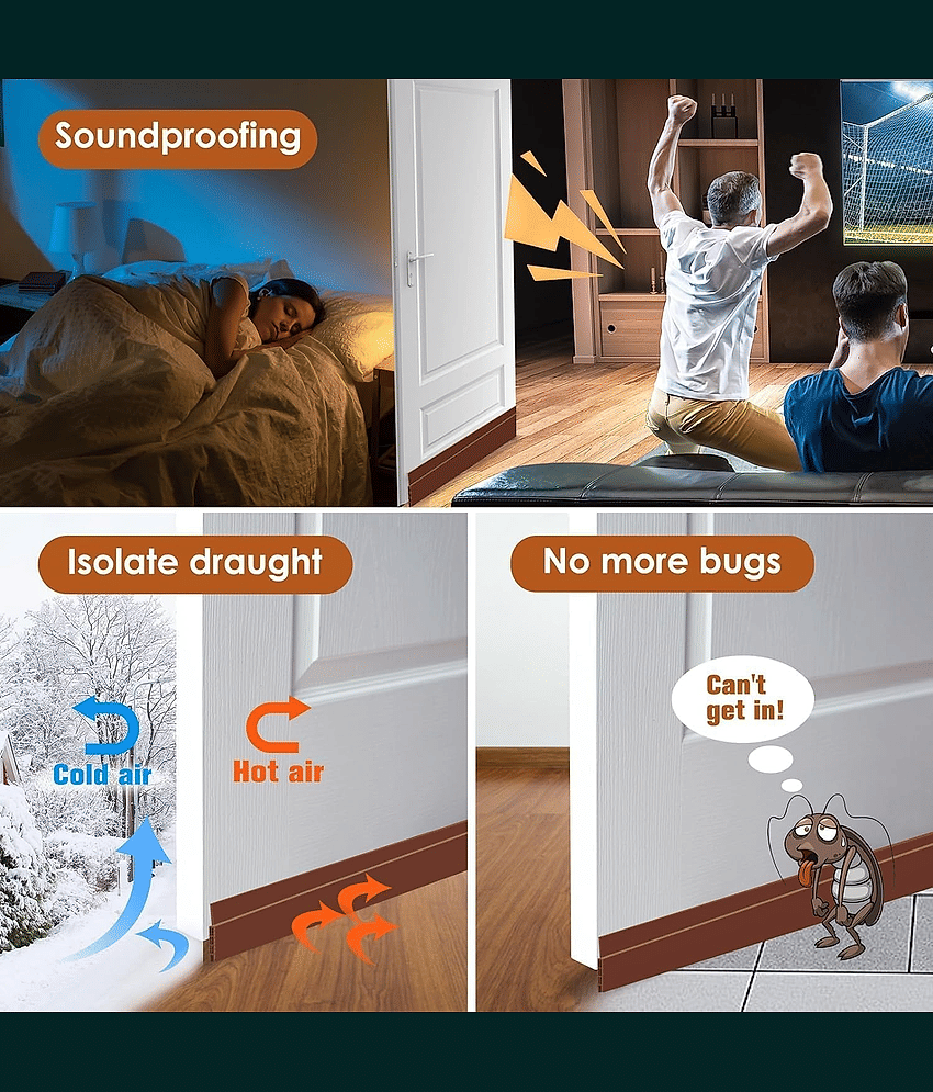 Door Draft Stopper | Silicon Door Bottom Sealing Strip | Self Adhesive Door Gap Filler Rubber | Door Bottom Sealing Strip Guard | Protector from Cockroach, Bugs, Air&Dust 1M (Brown) view 2