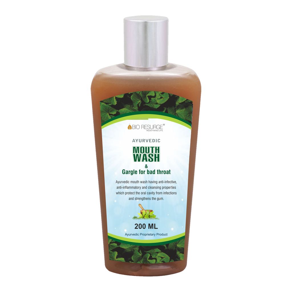 Bio resurge antibacterial ayurvedic mouthwash | 200ml | ayush certified, for germ defense, bad breath, plaque, cavities and gum, sore throat, cough