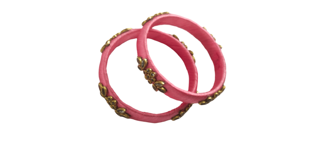 Pink Thread Work Bangle with Gold-Toned Embellishments view 2
